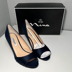 Nina Women's Elegant Navy Peep Toe Heels